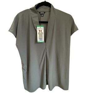 Buffalo David Bitton Gray V- Neck Blouse with Cap Sleeves - XL NWT